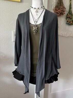 Y2K L8ter Gray Fairy Grunge 3/4 Sleeve Cardigan